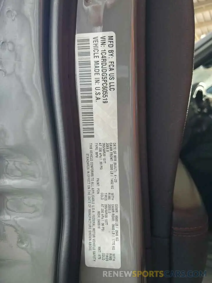 13 Фотография поврежденного автомобиля 1C4RDJDG5PC605519 DODGE DURANGO 2023