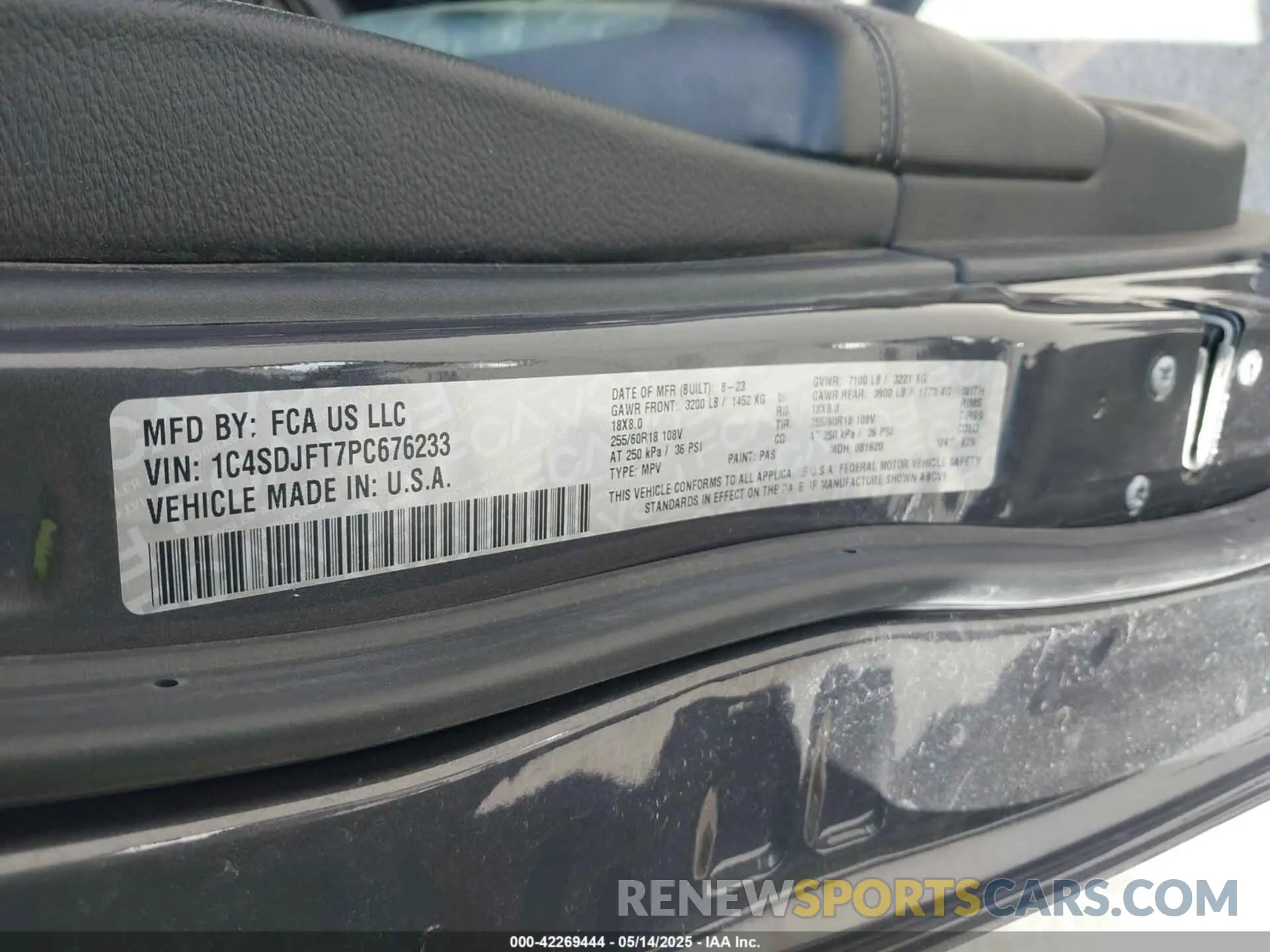 9 Фотография поврежденного автомобиля 1C4SDJFT7PC676233 DODGE DURANGO 2023