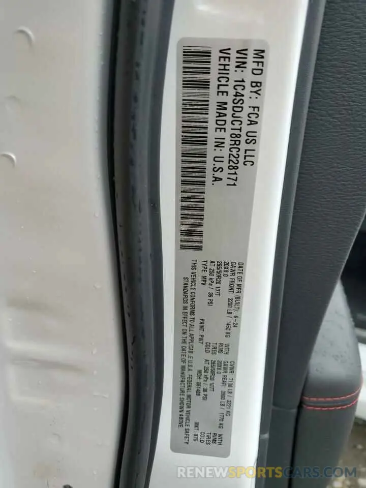14 Фотография поврежденного автомобиля 1C4SDJCT8RC228171 DODGE DURANGO 2024