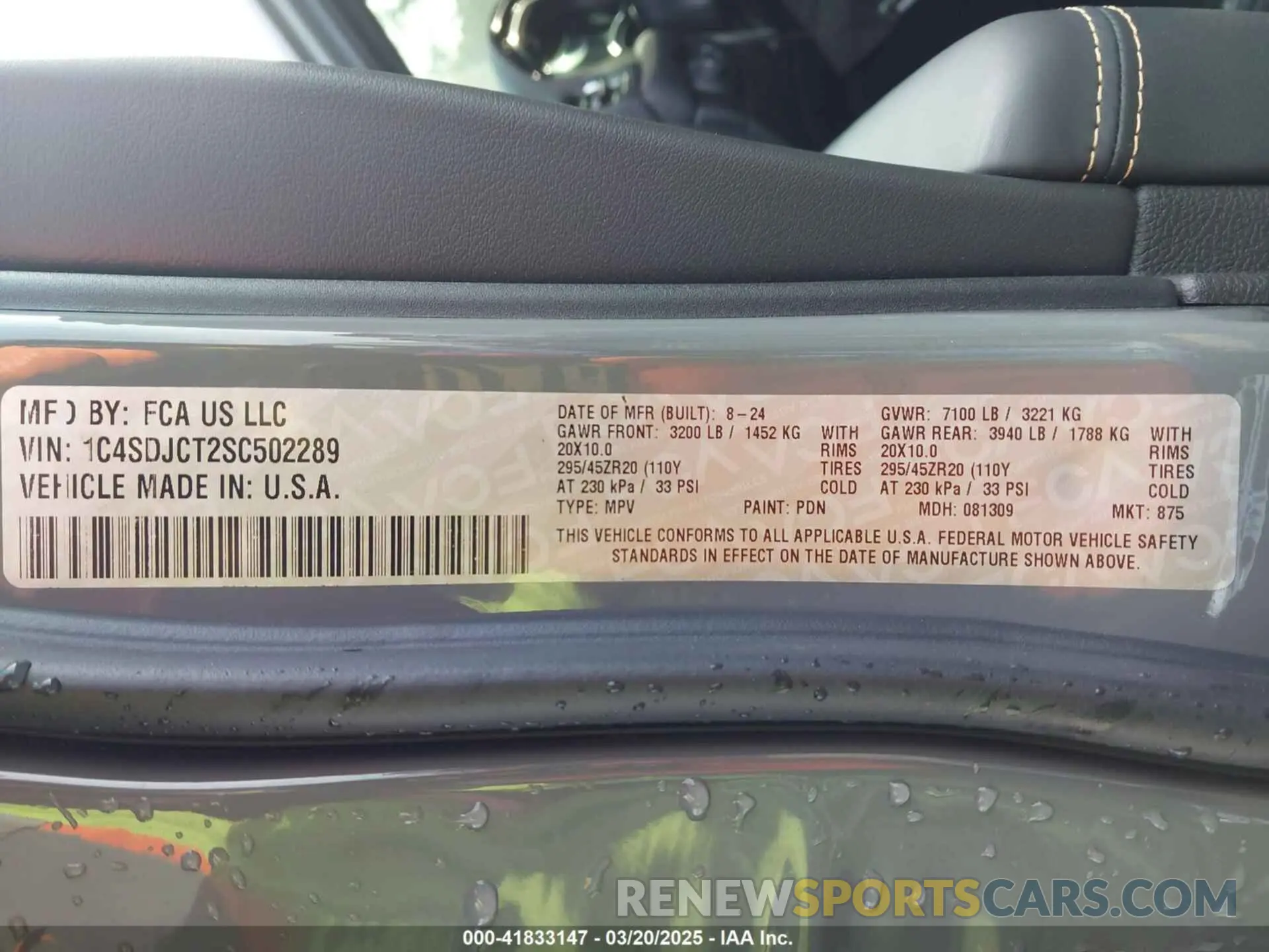 9 Фотография поврежденного автомобиля 1C4SDJCT2SC502289 DODGE DURANGO 2025