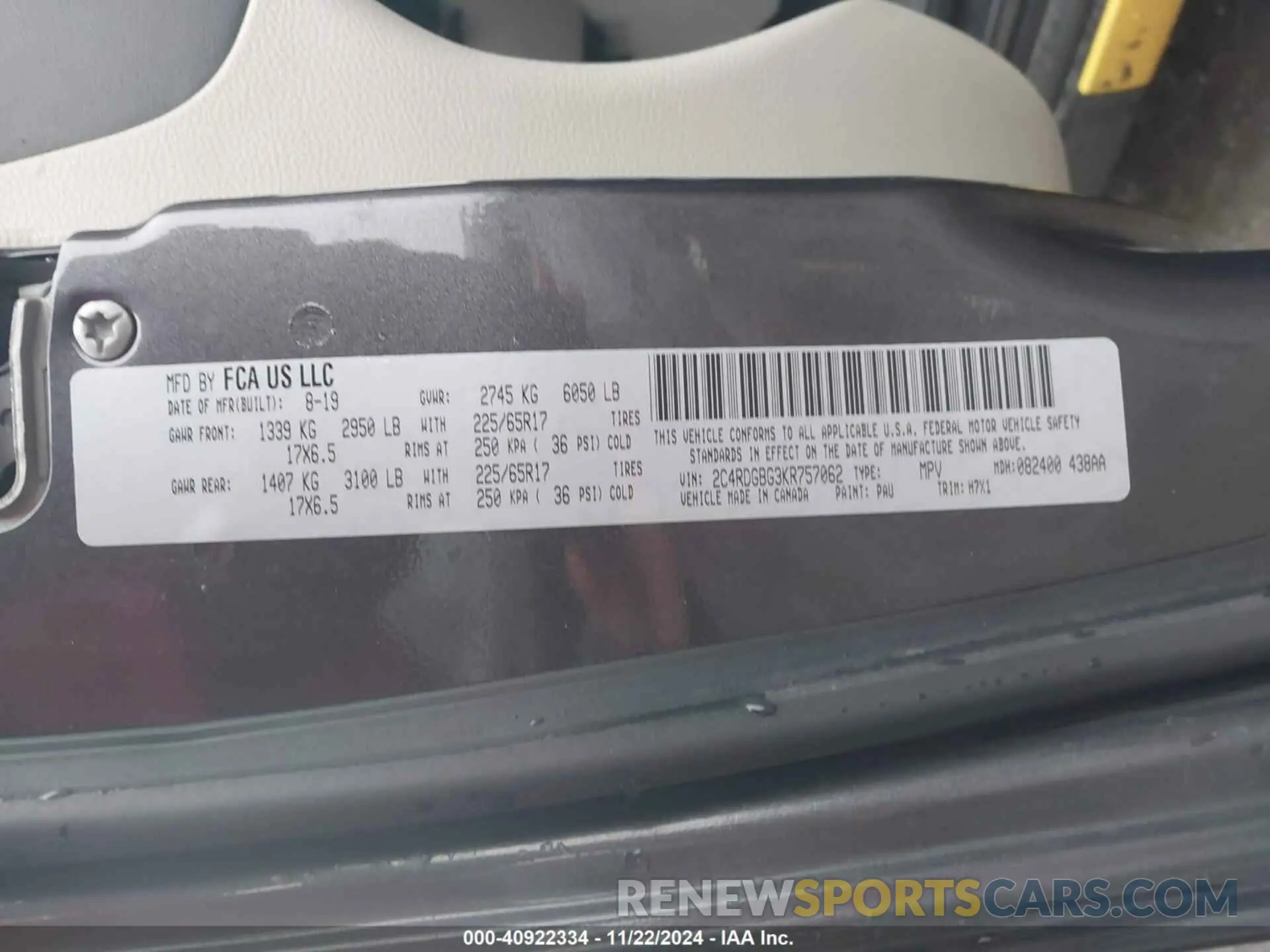 9 Фотография поврежденного автомобиля 2C4RDGBG3KR757062 DODGE GRAND CARAVAN 2019