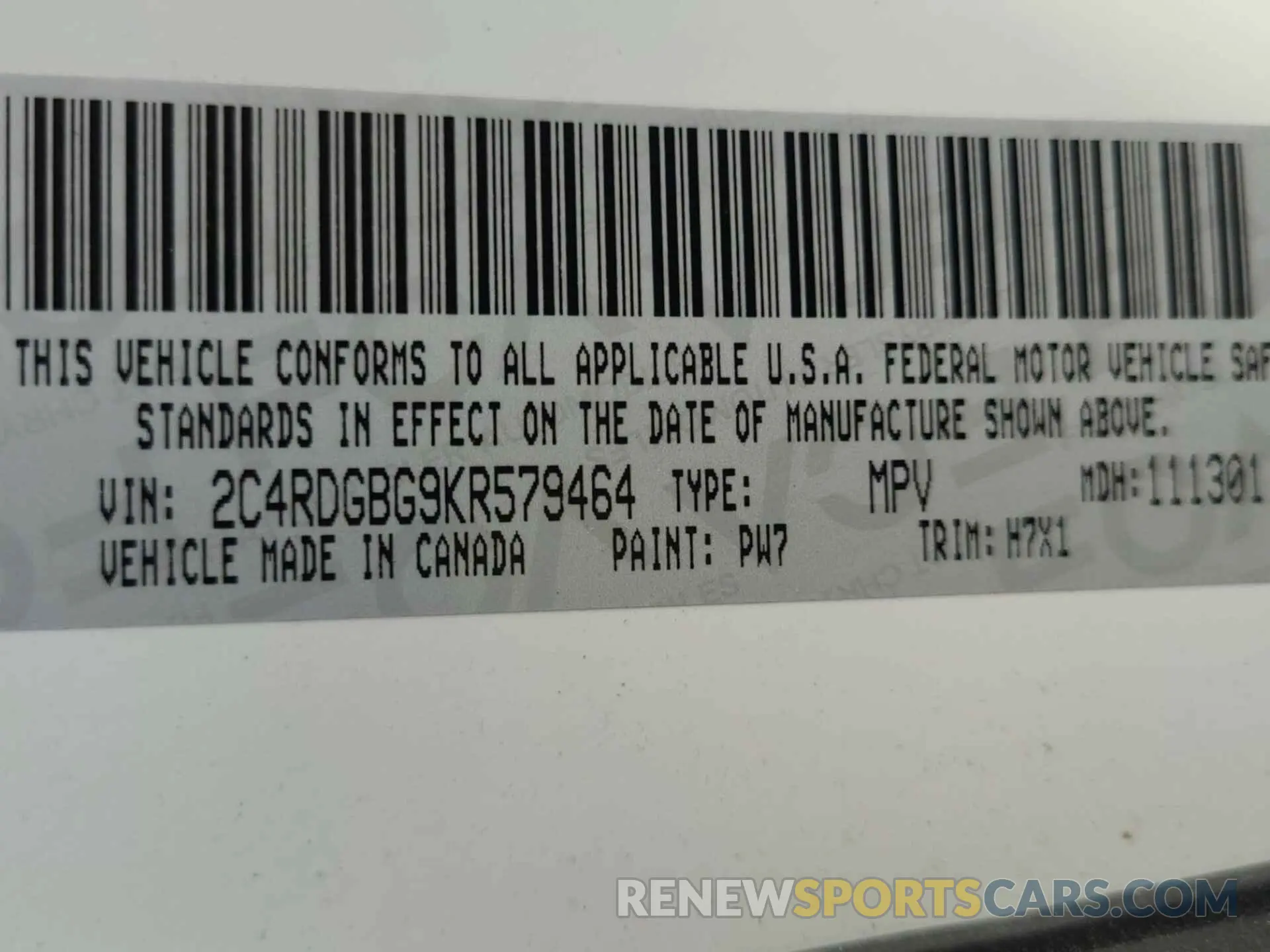 2 Photograph of a damaged car 2C4RDGBG9KR579464 DODGE GRAND CARAVAN 2019