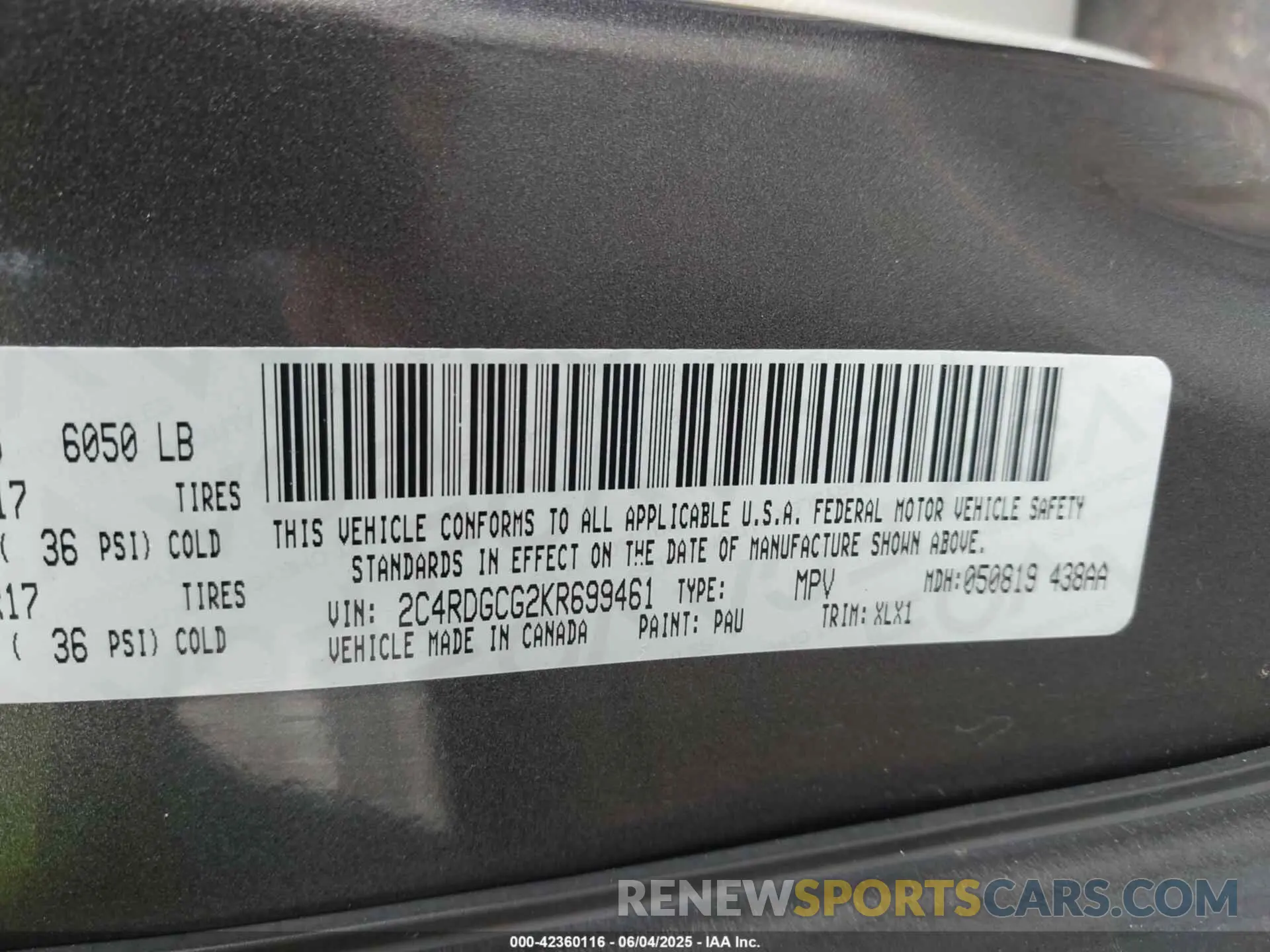 9 Photograph of a damaged car 2C4RDGCG2KR699461 DODGE GRAND CARAVAN 2019