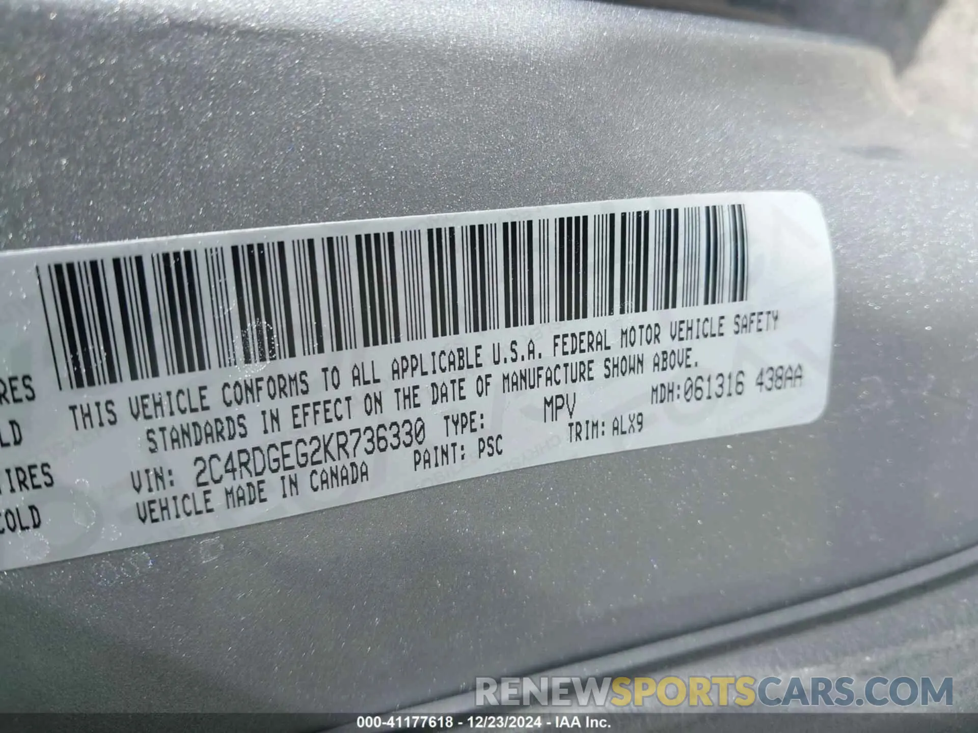 9 Фотография поврежденного автомобиля 2C4RDGEG2KR736330 DODGE GRAND CARAVAN 2019