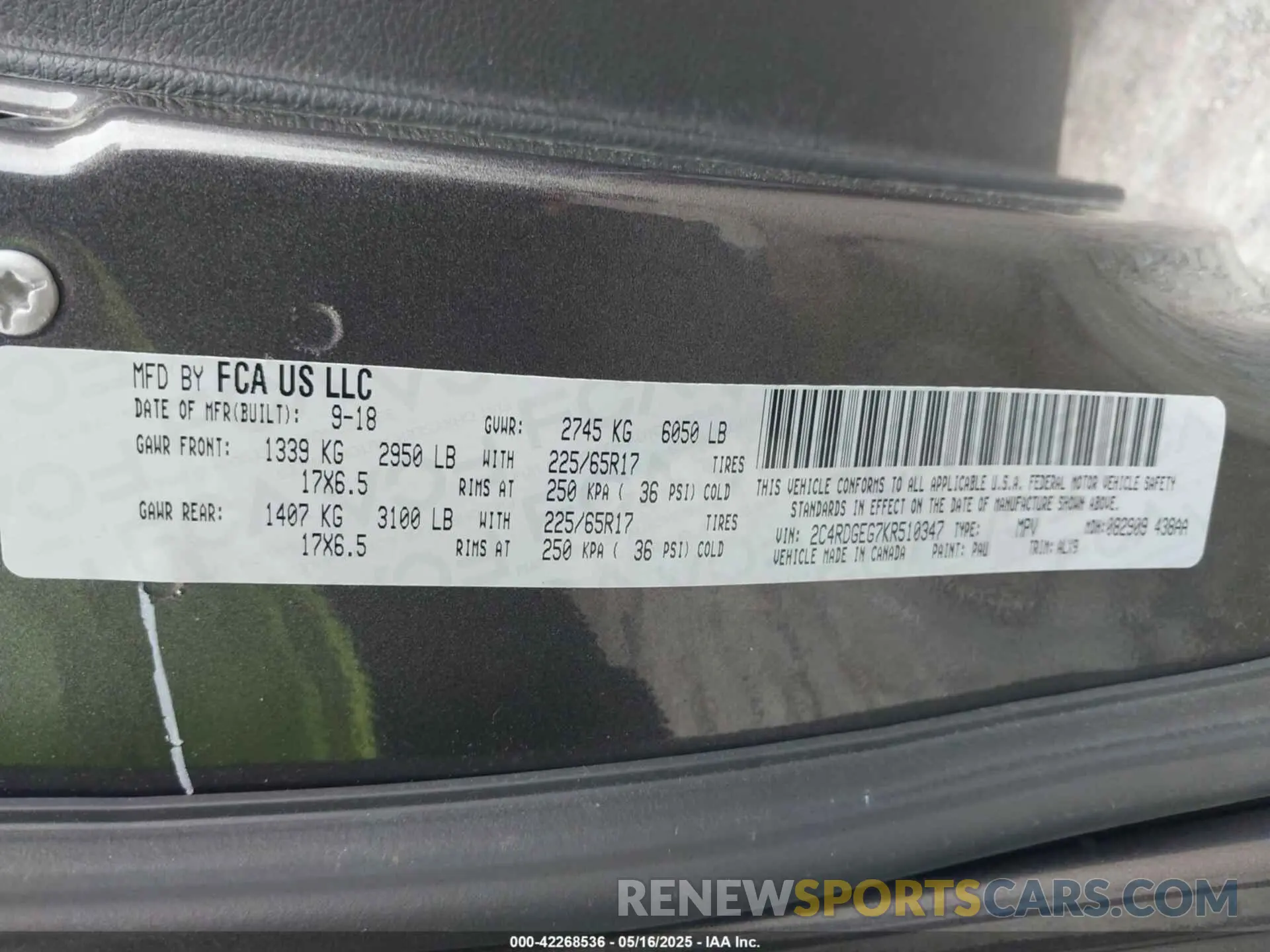 9 Photograph of a damaged car 2C4RDGEG7KR510347 DODGE GRAND CARAVAN 2019