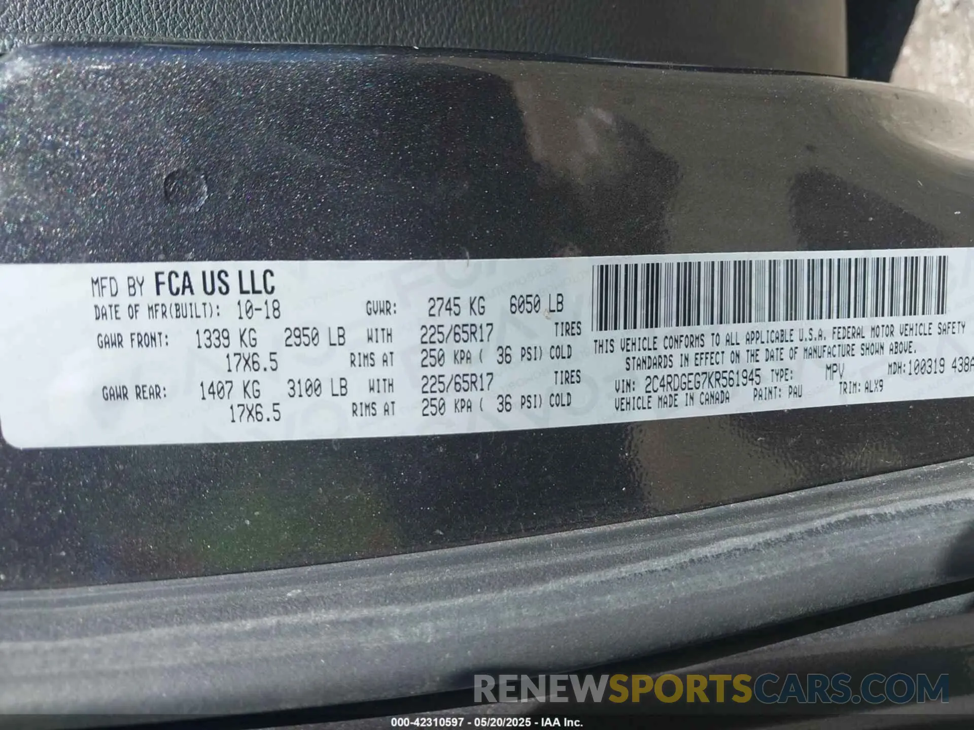 9 Фотография поврежденного автомобиля 2C4RDGEG7KR561945 DODGE GRAND CARAVAN 2019
