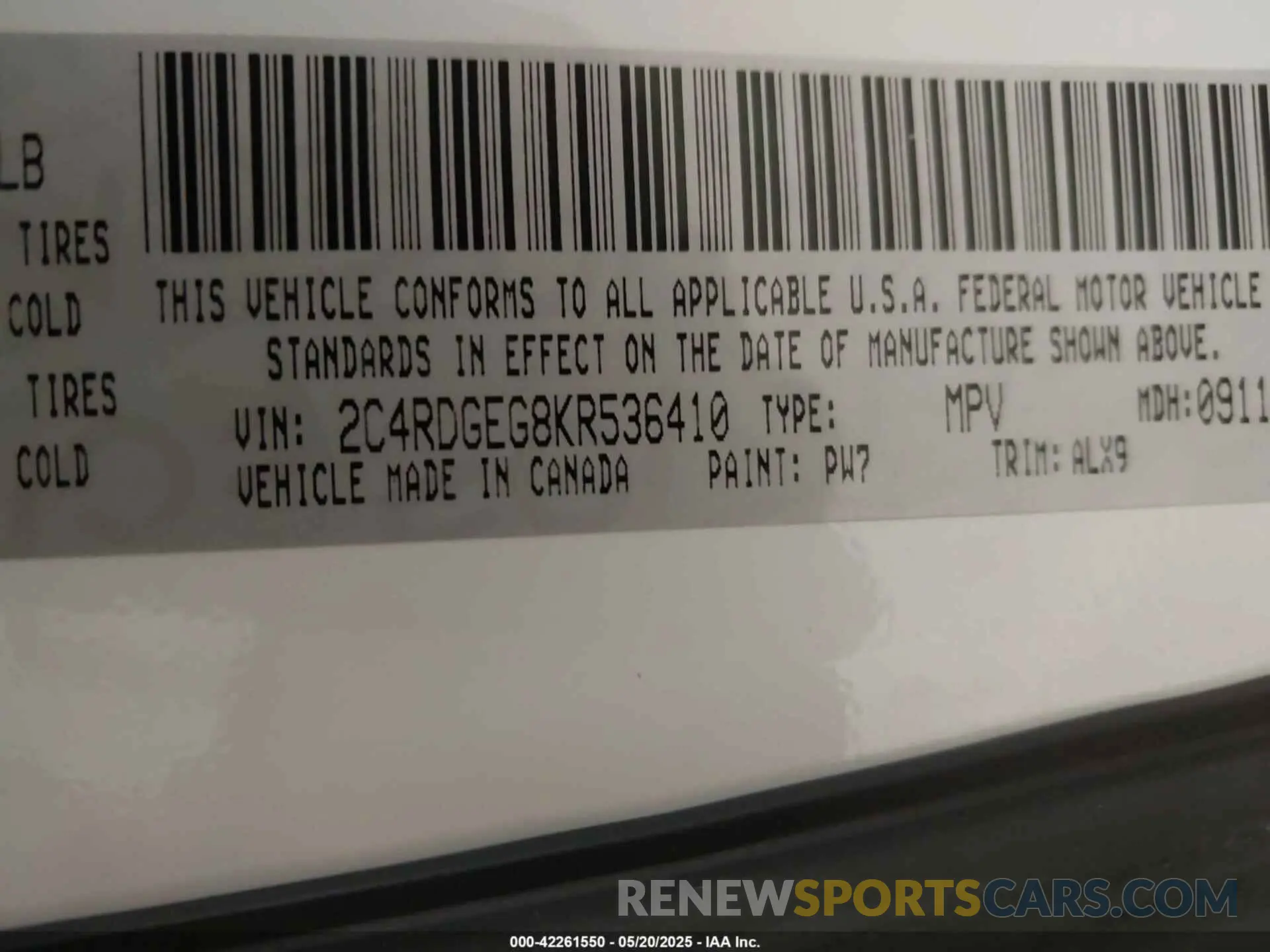 9 Фотография поврежденного автомобиля 2C4RDGEG8KR536410 DODGE GRAND CARAVAN 2019