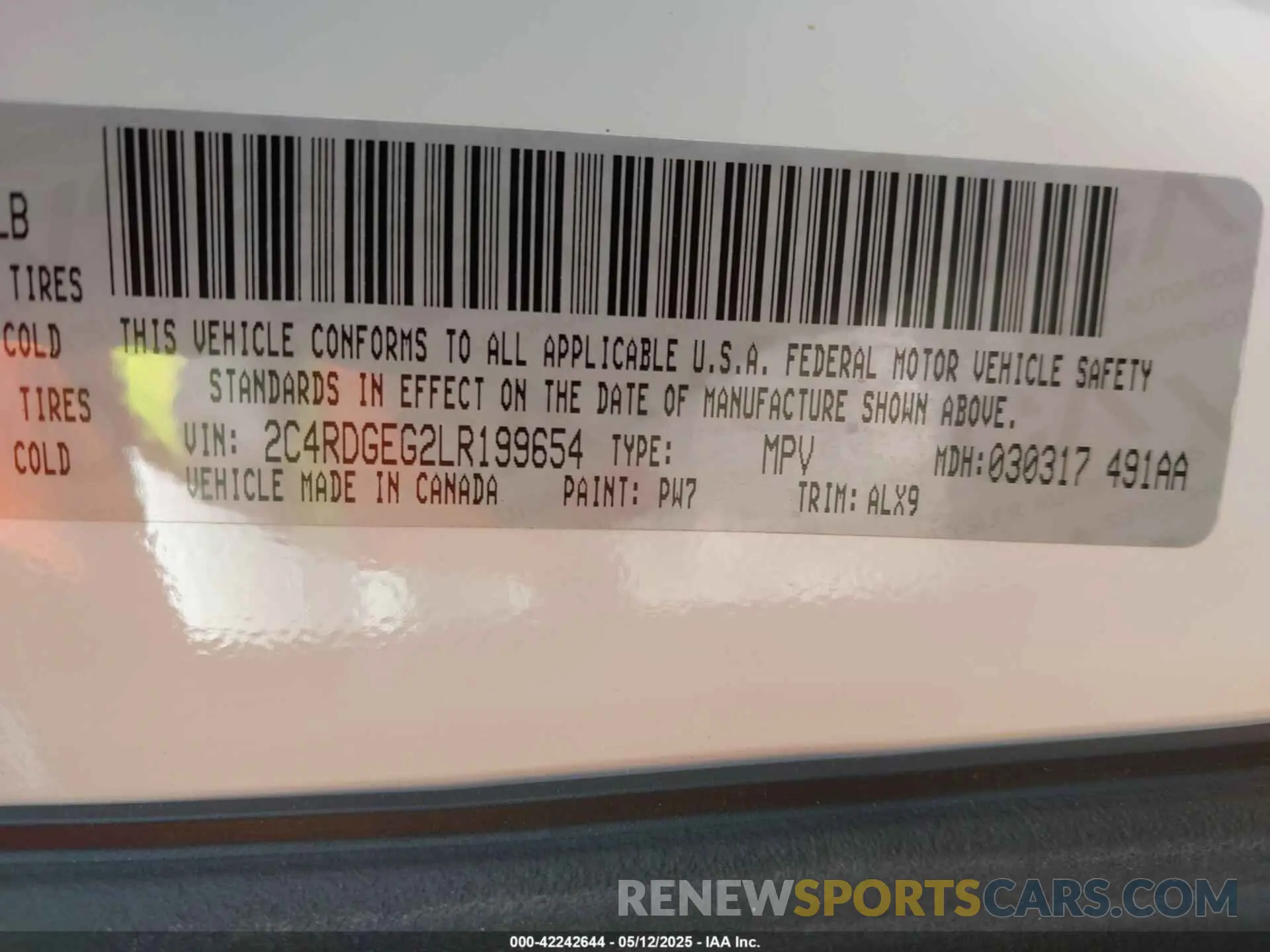9 Photograph of a damaged car 2C4RDGEG2LR199654 DODGE GRAND CARAVAN 2020