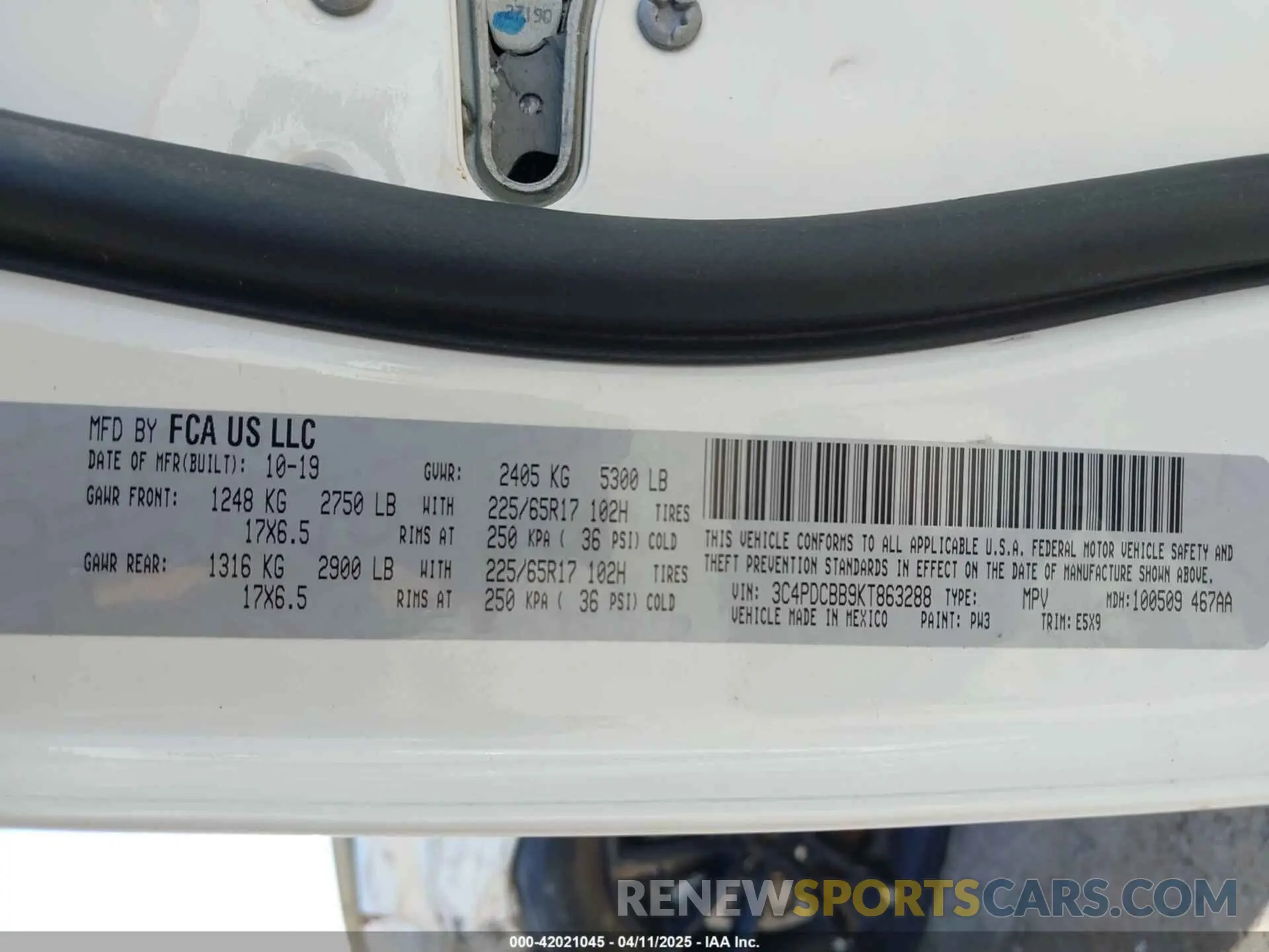 9 Фотография поврежденного автомобиля 3C4PDCBB9KT863288 DODGE JOURNEY 2019