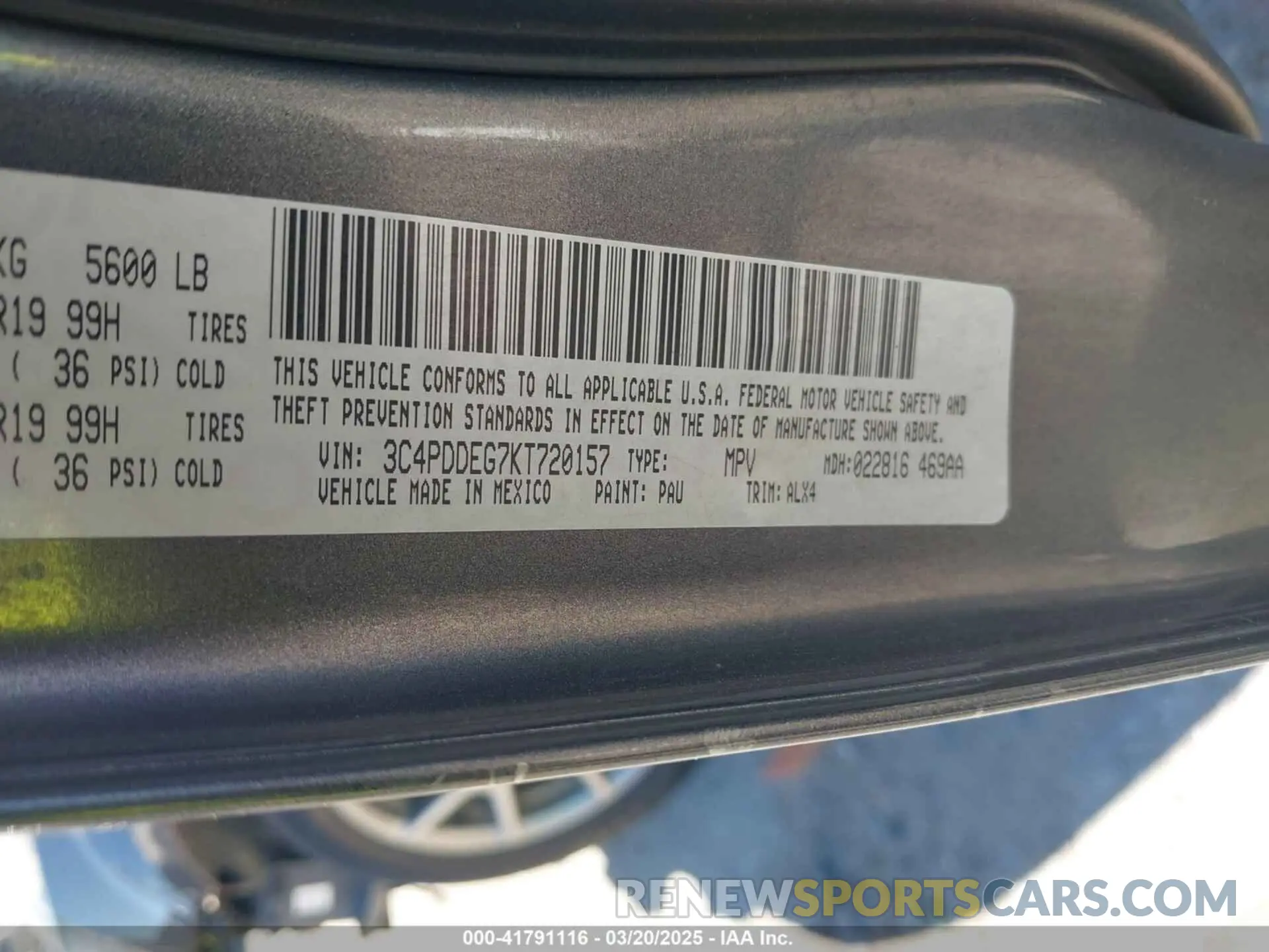 9 Photograph of a damaged car 3C4PDDEG7KT720157 DODGE JOURNEY 2019
