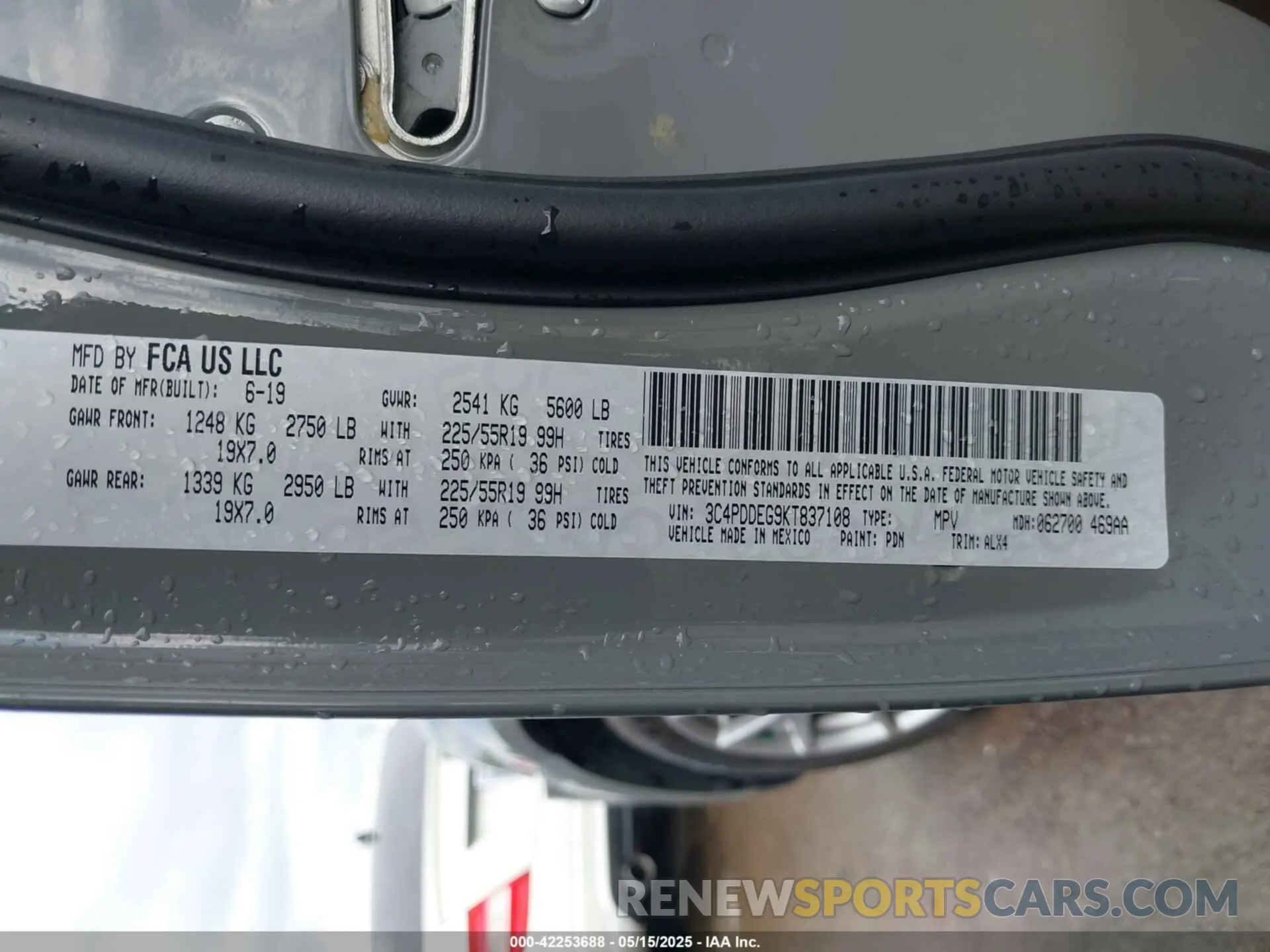 9 Фотография поврежденного автомобиля 3C4PDDEG9KT837108 DODGE JOURNEY 2019