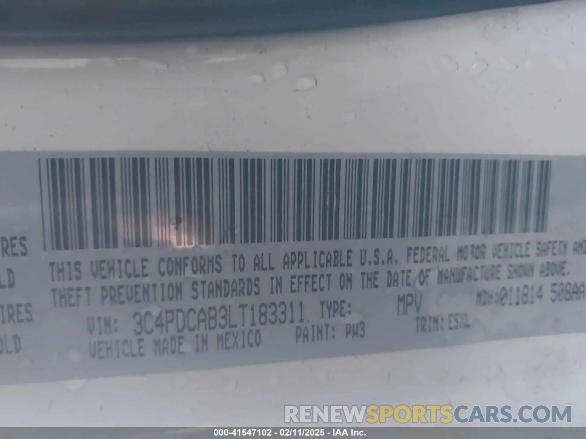 9 Photograph of a damaged car 3C4PDCAB3LT183311 DODGE JOURNEY 2020