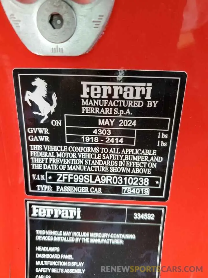 13 Фотография поврежденного автомобиля ZFF99SLA9R0310238 FERRARI 296GTB 2024