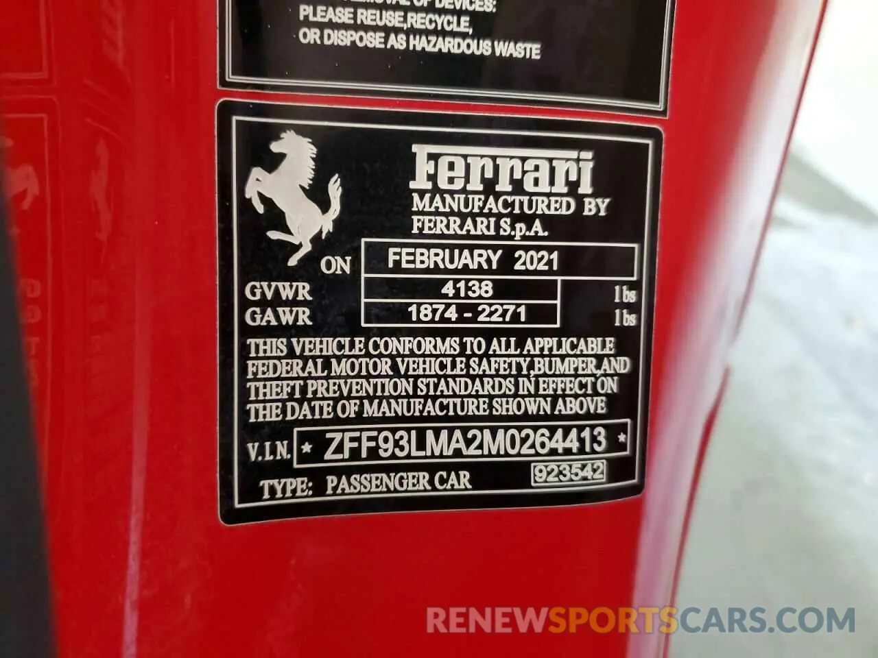12 Photograph of a damaged car ZFF93LMA2M0264413 FERRARI ALL MODELS 2021