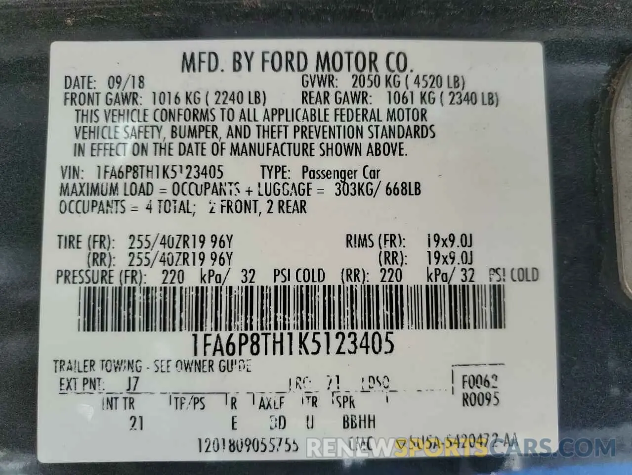 15 Photograph of a damaged car 1FA6P8TH1K5123405 FORD ALL Models 2019