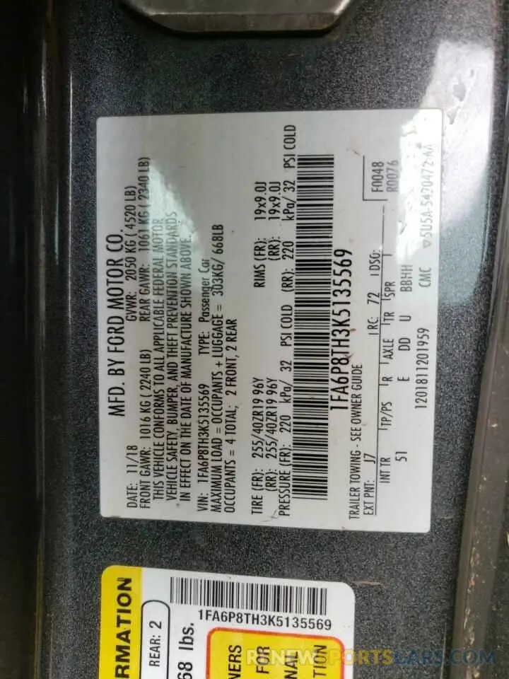 12 Фотография поврежденного автомобиля 1FA6P8TH3K5135569 FORD ALL Models 2019