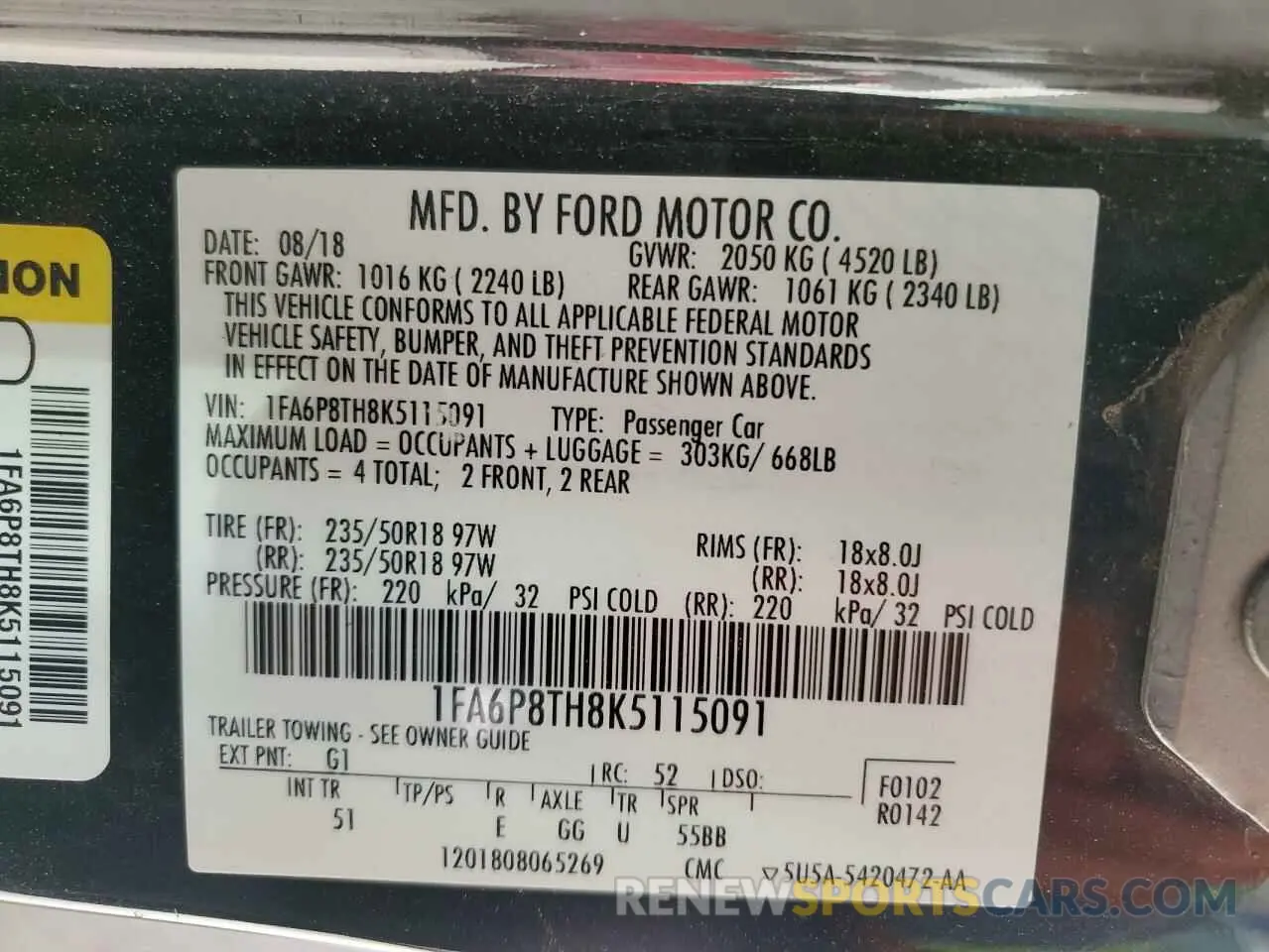 12 Фотография поврежденного автомобиля 1FA6P8TH8K5115091 FORD ALL Models 2019