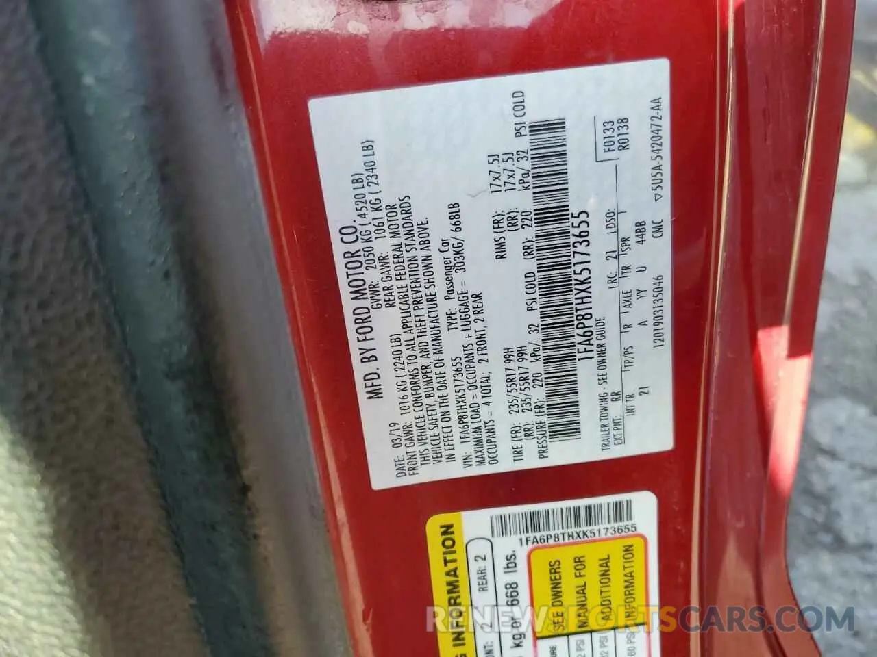 12 Photograph of a damaged car 1FA6P8THXK5173655 FORD ALL Models 2019
