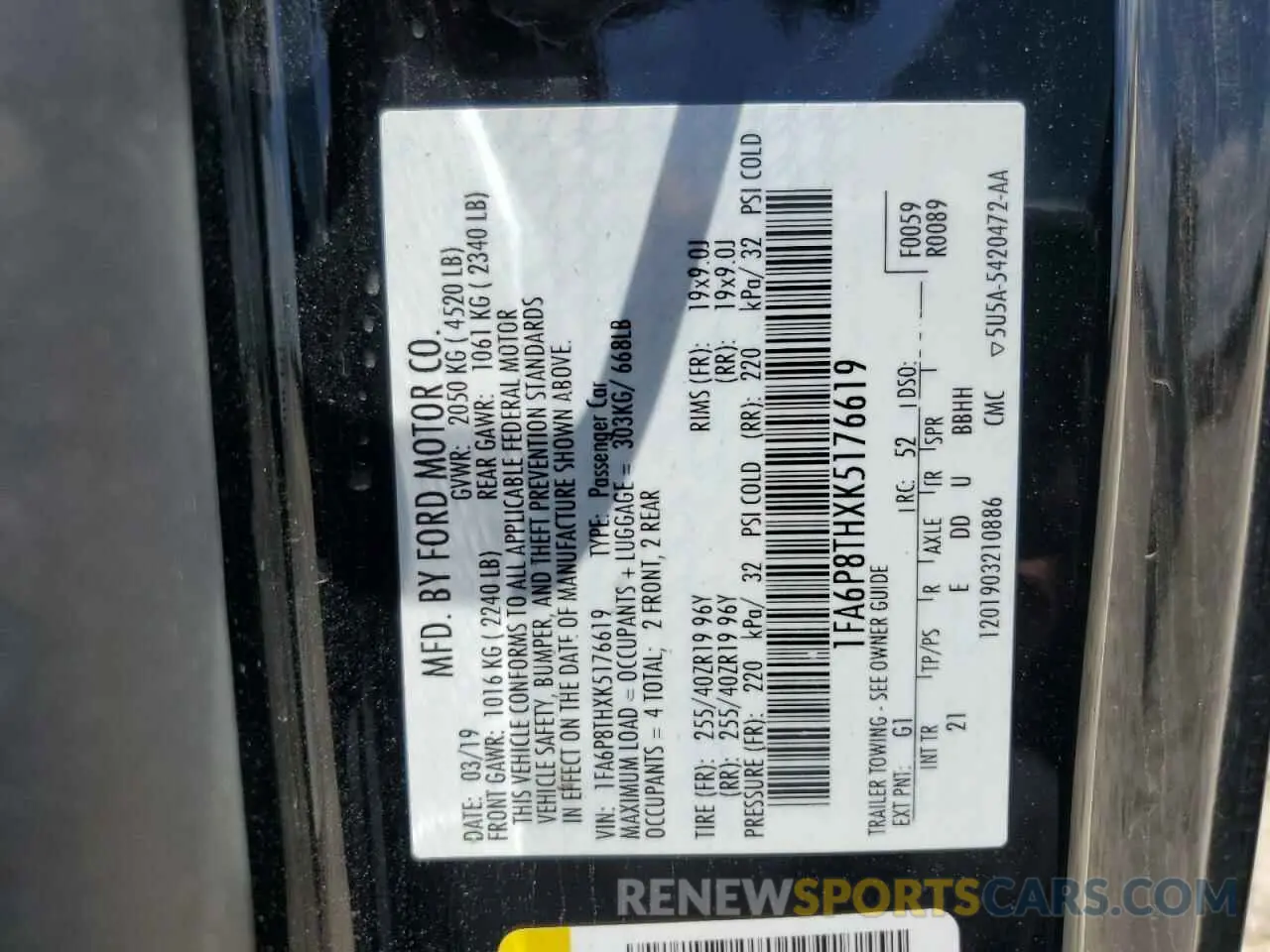 13 Photograph of a damaged car 1FA6P8THXK5176619 FORD ALL Models 2019