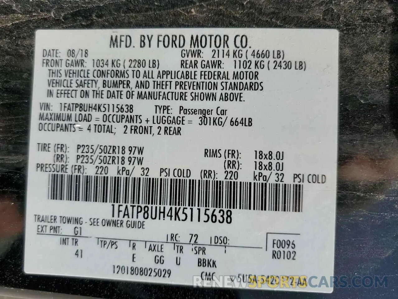 13 Photograph of a damaged car 1FATP8UH4K5115638 FORD ALL Models 2019