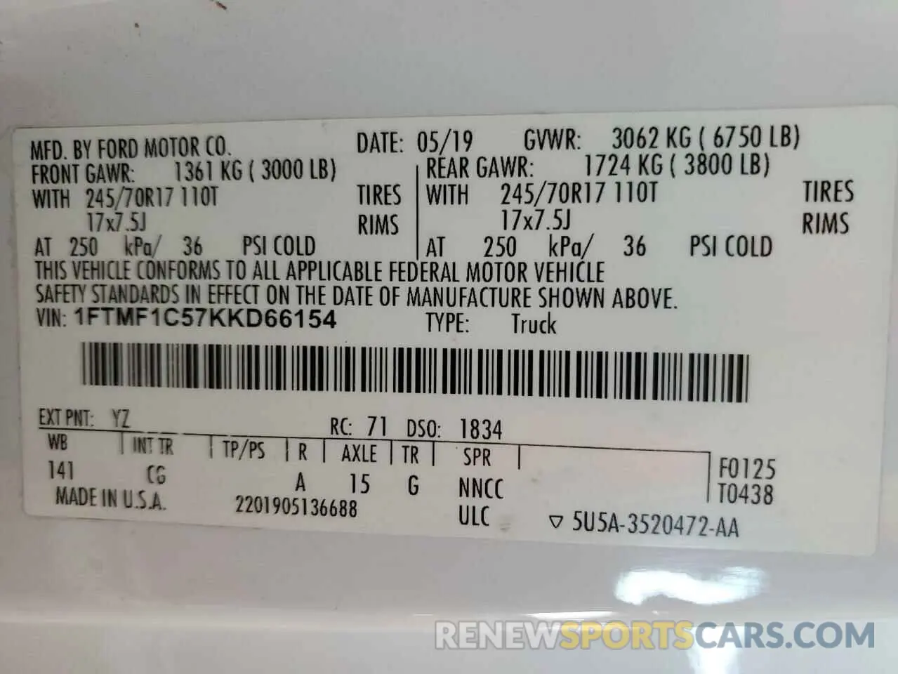 12 Фотография поврежденного автомобиля 1FTMF1C57KKD66154 FORD All Models 2019