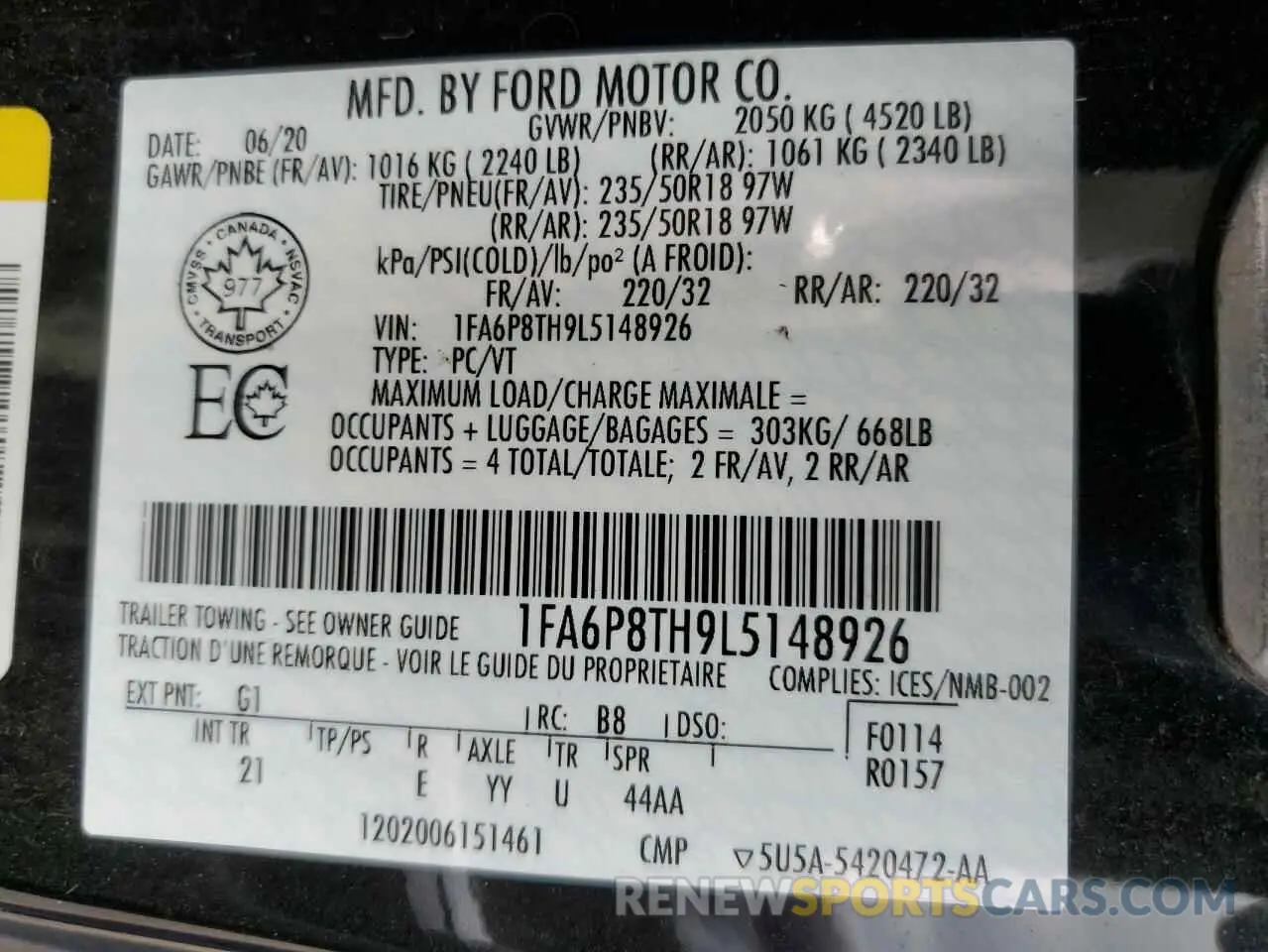 12 Фотография поврежденного автомобиля 1FA6P8TH9L5148926 FORD ALL Models 2020