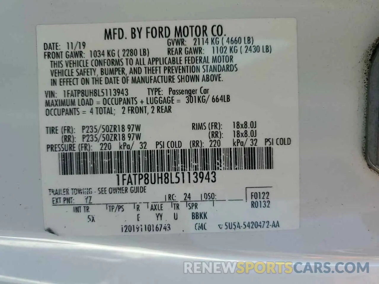 14 Photograph of a damaged car 1FATP8UH8L5113943 FORD ALL Models 2020