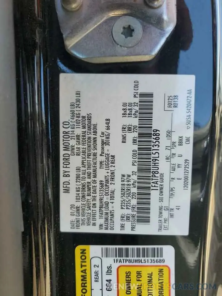 13 Фотография поврежденного автомобиля 1FATP8UH9L5135689 FORD ALL Models 2020