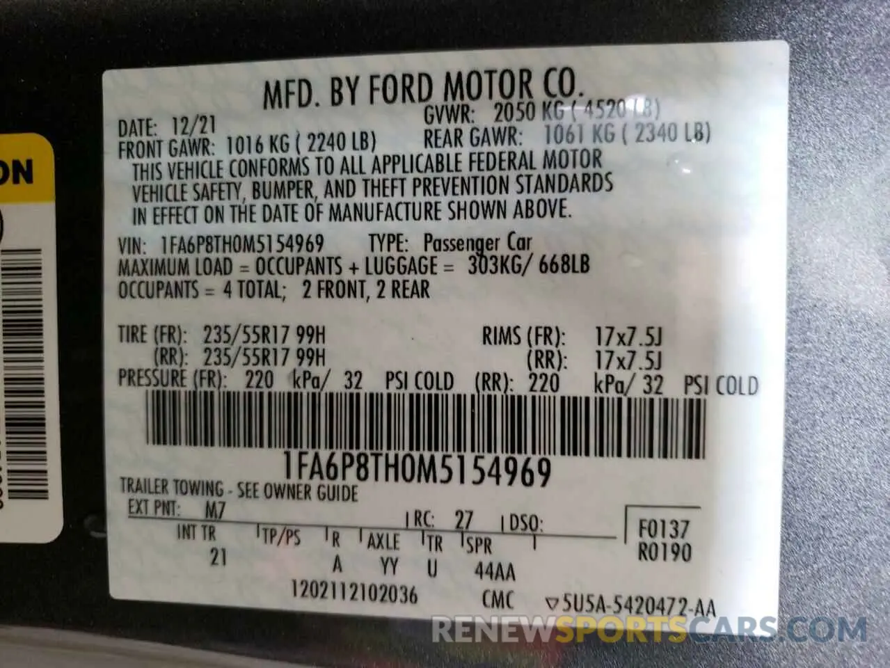 12 Фотография поврежденного автомобиля 1FA6P8TH0M5154969 FORD ALL Models 2021