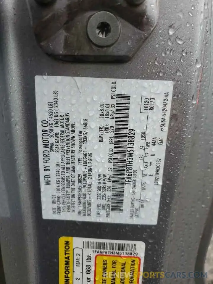 13 Фотография поврежденного автомобиля 1FA6P8TH3M5138829 FORD ALL Models 2021