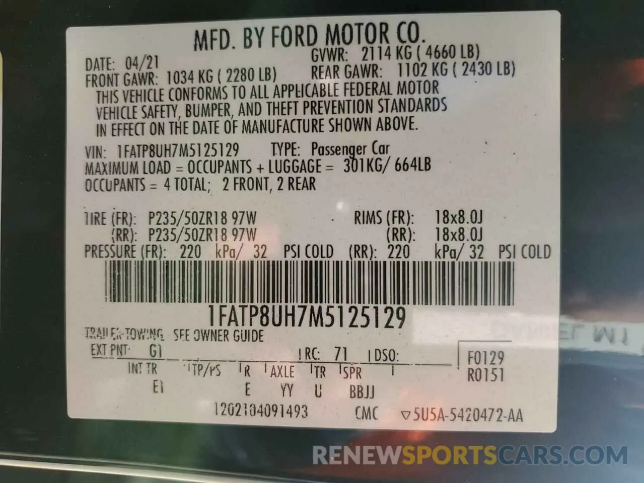 12 Photograph of a damaged car 1FATP8UH7M5125129 FORD ALL Models 2021