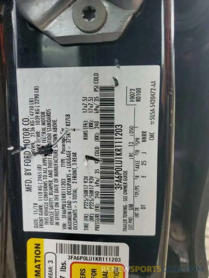 12 Фотография поврежденного автомобиля 3FA6P0LU1KR111203 FORD ALL Models 2021