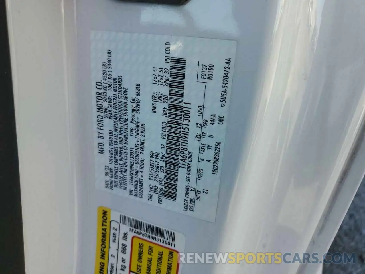 12 Фотография поврежденного автомобиля 1FA6P8TH9N5130011 FORD ALL Models 2022