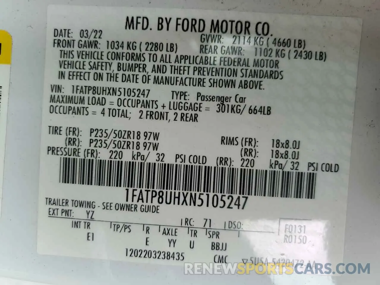 12 Фотография поврежденного автомобиля 1FATP8UHXN5105247 FORD ALL Models 2022
