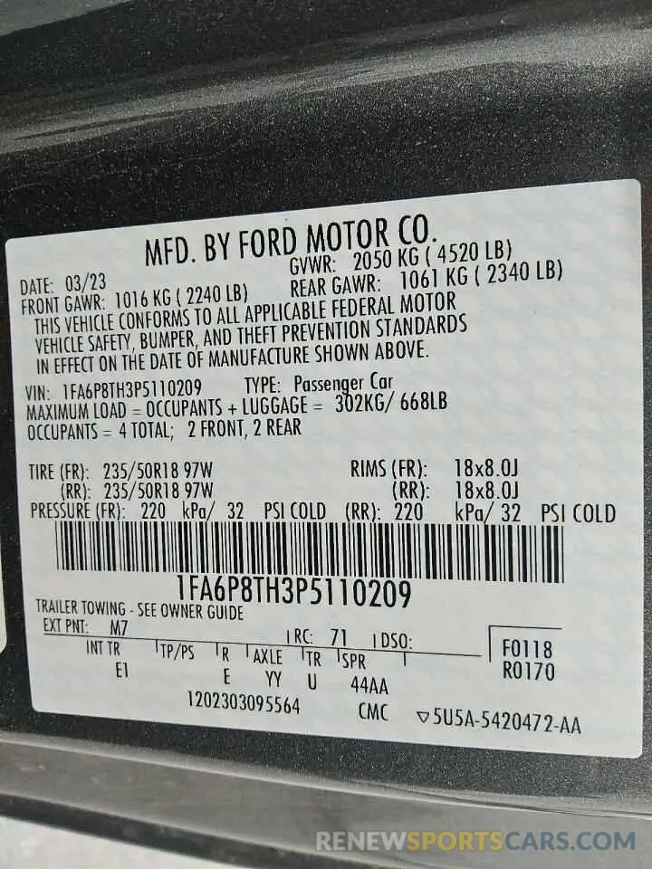 12 Photograph of a damaged car 1FA6P8TH3P5110209 FORD ALL Models 2023