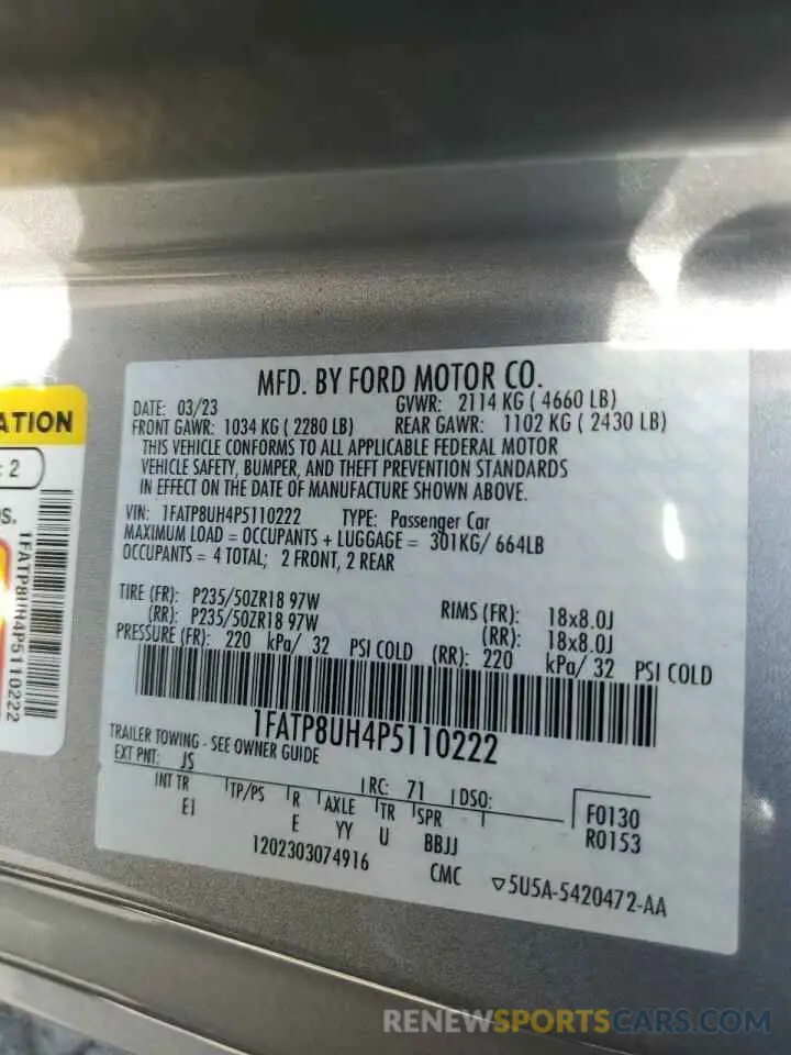 12 Фотография поврежденного автомобиля 1FATP8UH4P5110222 FORD ALL Models 2023