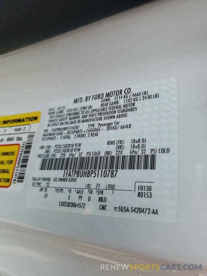 12 Фотография поврежденного автомобиля 1FATP8UH8P5110787 FORD ALL Models 2023