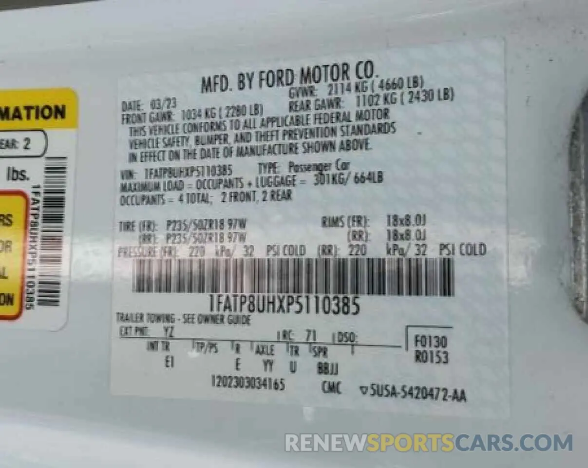 12 Фотография поврежденного автомобиля 1FATP8UHXP5110385 FORD ALL Models 2023