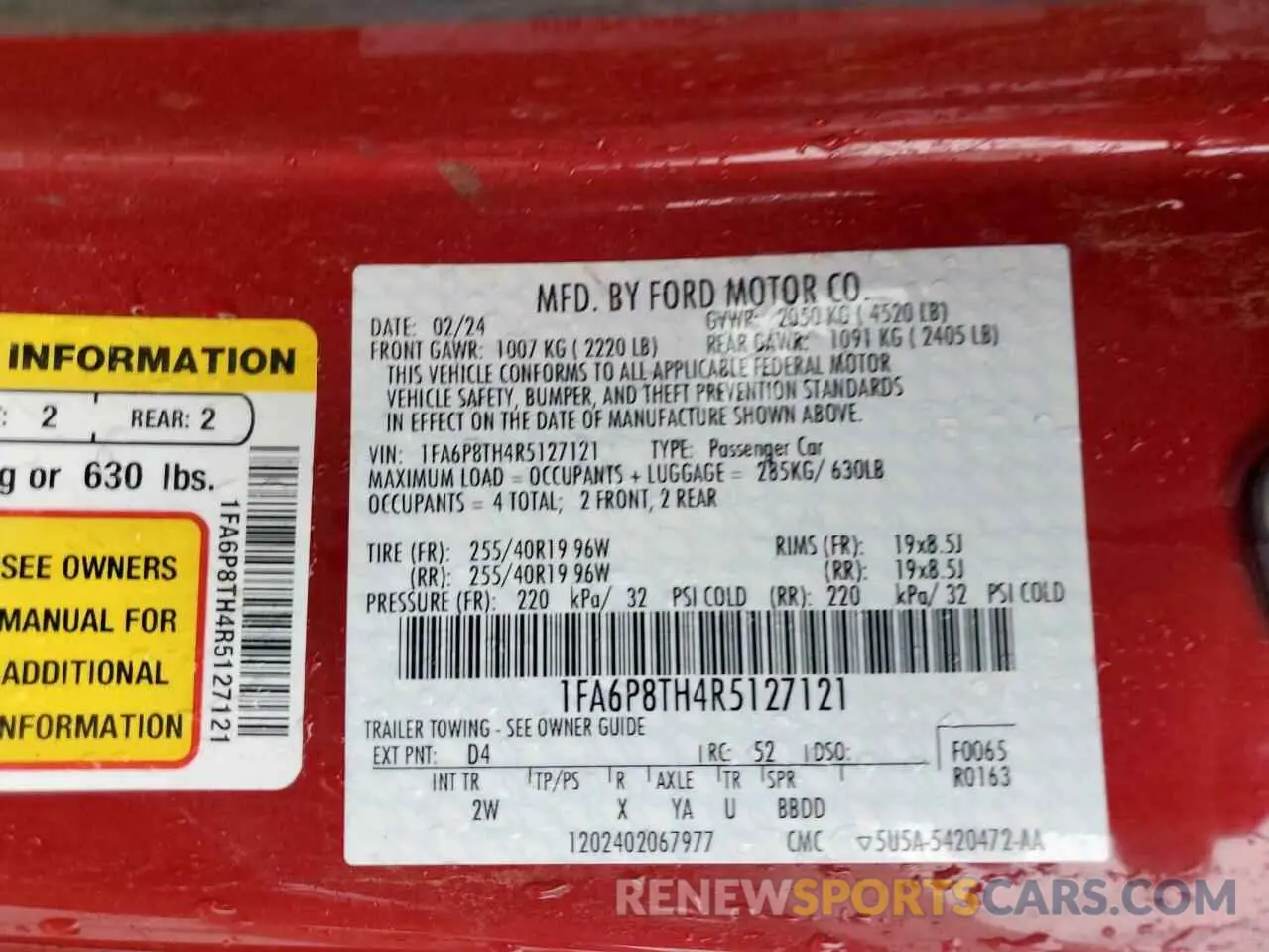12 Фотография поврежденного автомобиля 1FA6P8TH4R5127121 FORD ALL Models 2024