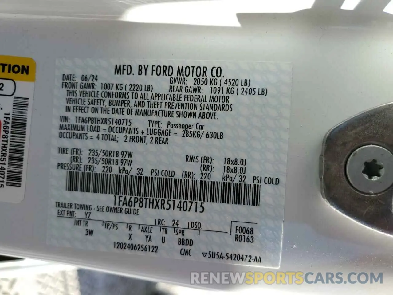 12 Фотография поврежденного автомобиля 1FA6P8THXR5140715 FORD ALL Models 2024