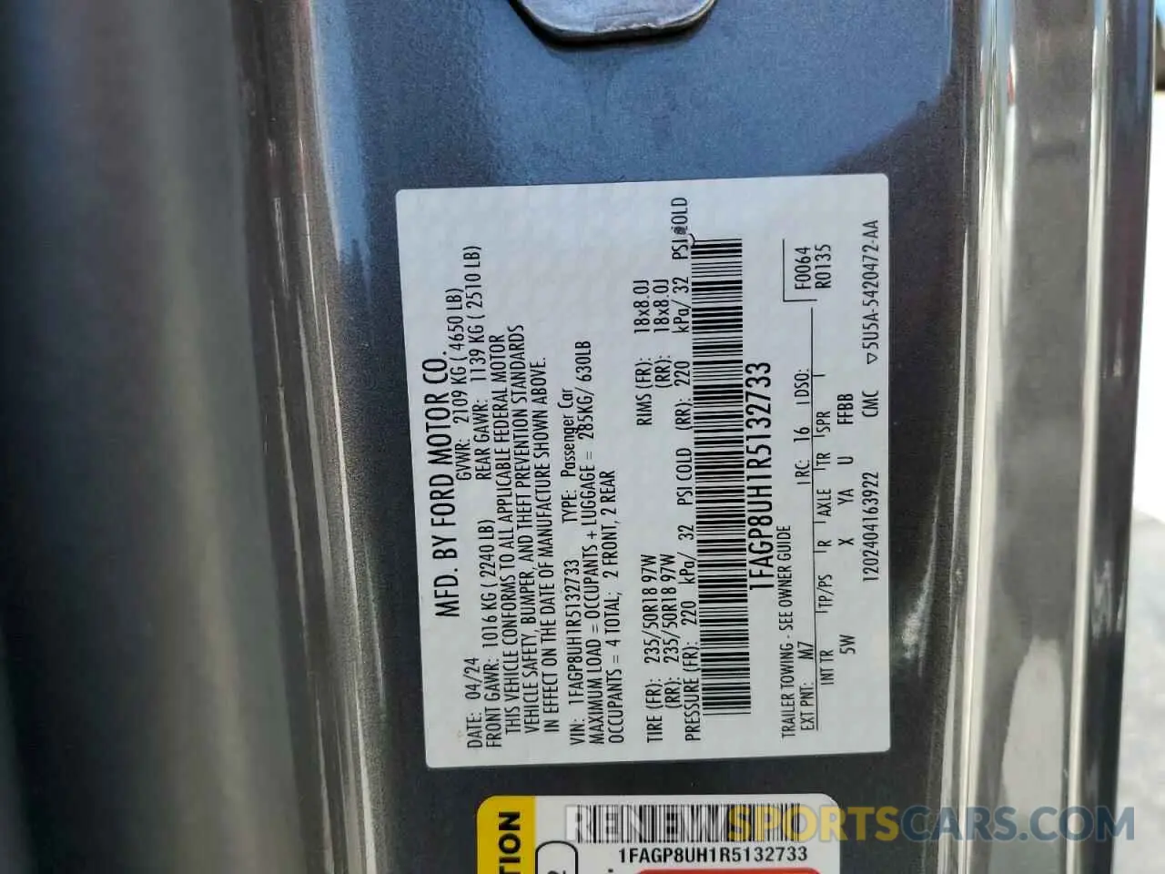 12 Фотография поврежденного автомобиля 1FAGP8UH1R5132733 FORD ALL Models 2024