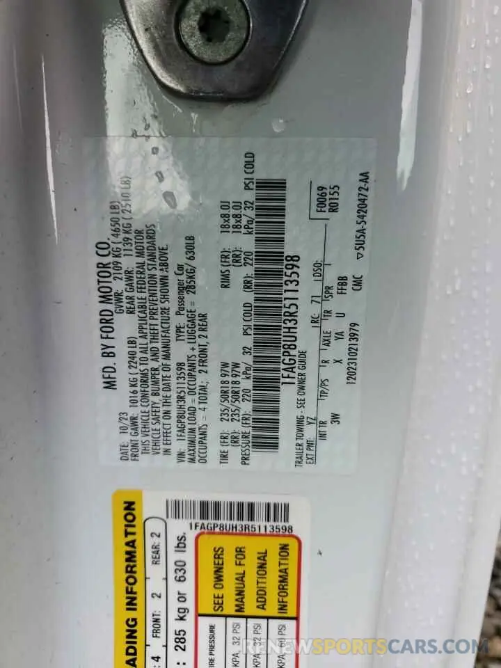 13 Фотография поврежденного автомобиля 1FAGP8UH3R5113598 FORD ALL Models 2024