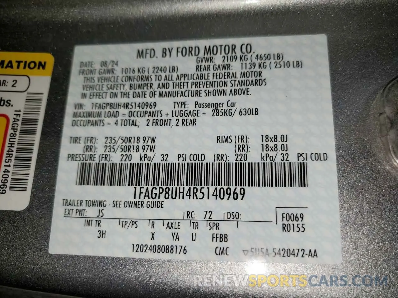 12 Photograph of a damaged car 1FAGP8UH4R5140969 FORD ALL Models 2024