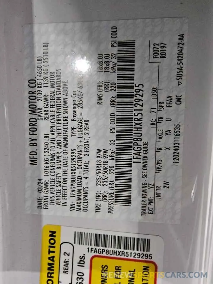13 Фотография поврежденного автомобиля 1FAGP8UHXR5129295 FORD ALL Models 2024