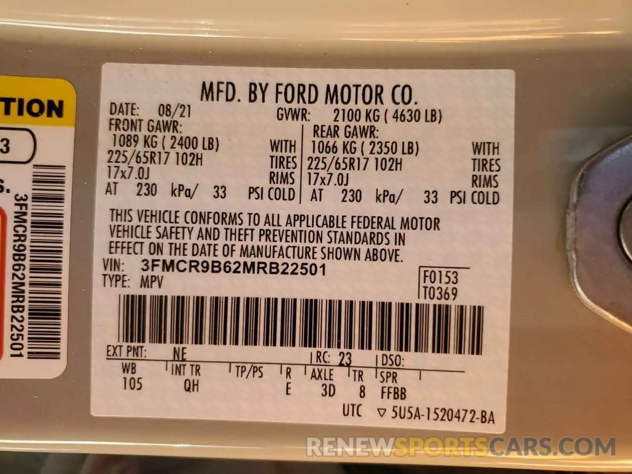 16 Photograph of a damaged car 3FMCR9B62MRB22501 FORD BRONCO 2021