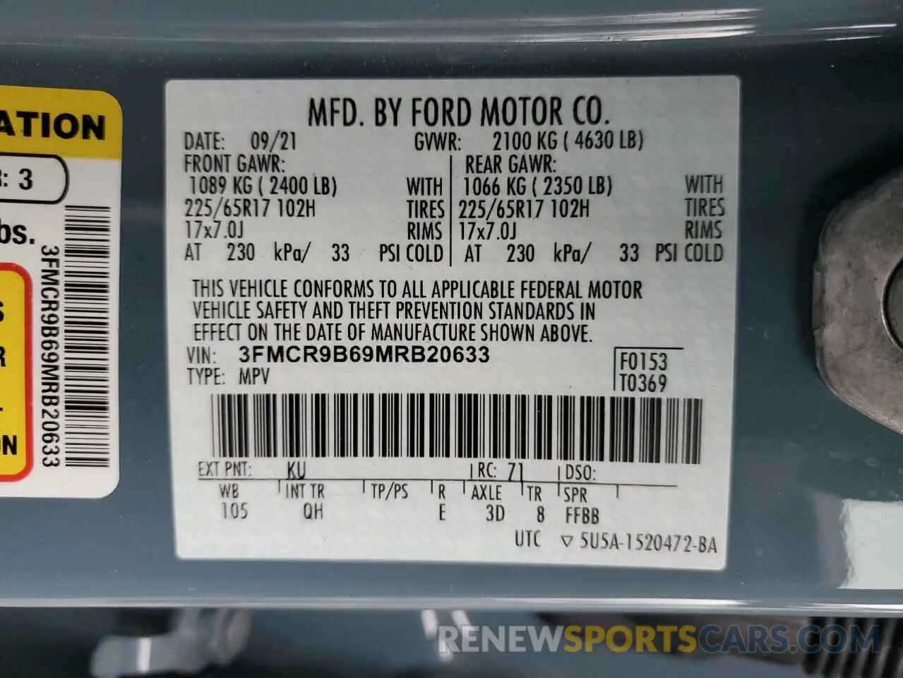 15 Фотография поврежденного автомобиля 3FMCR9B69MRB20633 FORD BRONCO 2021