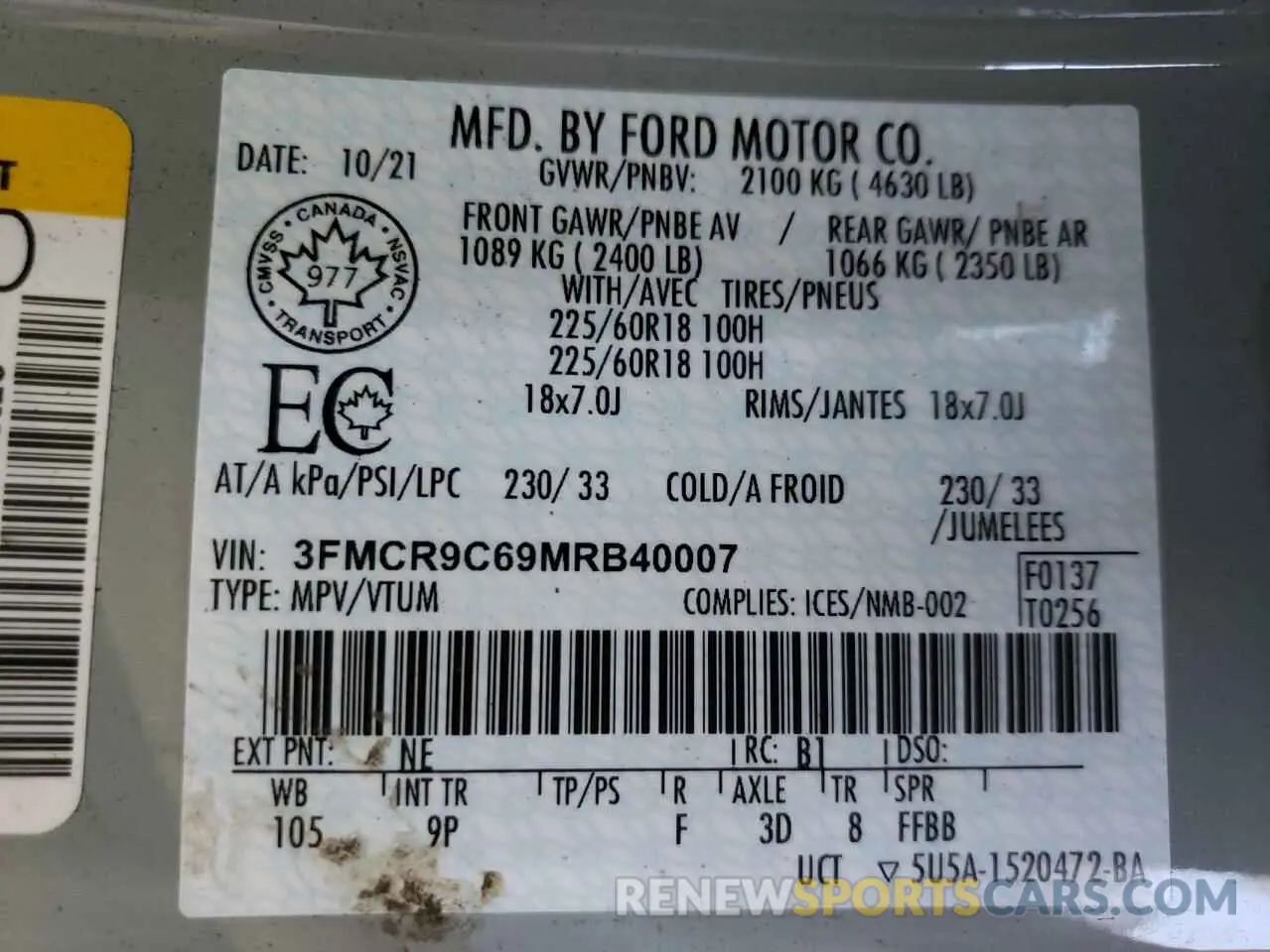 13 Фотография поврежденного автомобиля 3FMCR9C69MRB40007 FORD BRONCO 2021