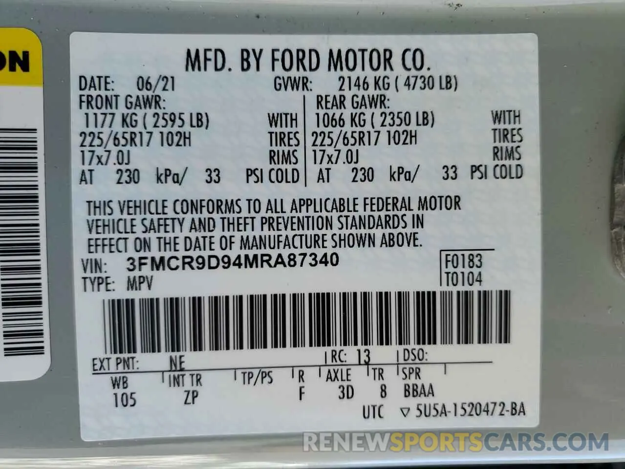 13 Photograph of a damaged car 3FMCR9D94MRA87340 FORD BRONCO 2021