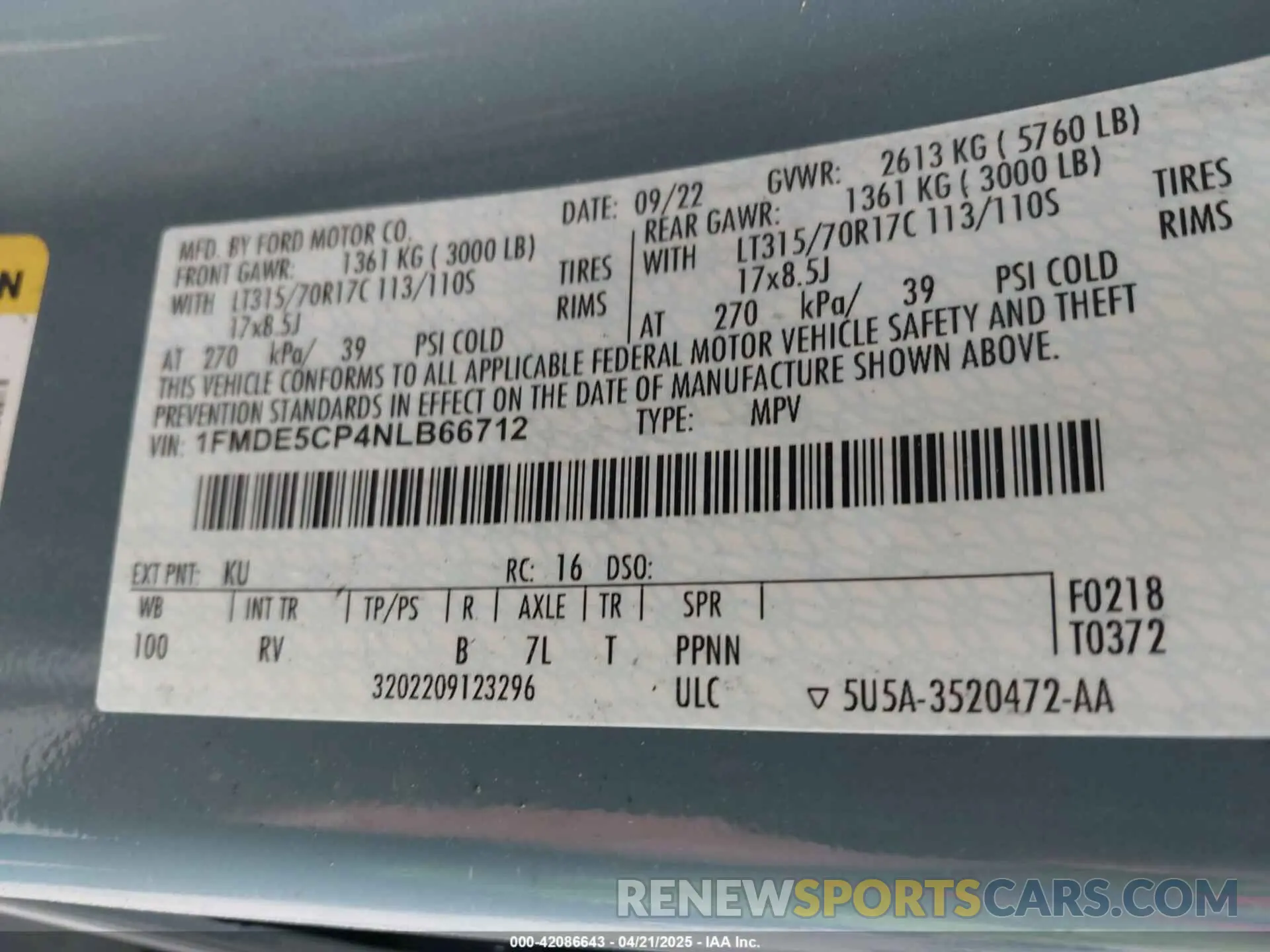 9 Photograph of a damaged car 1FMDE5CP4NLB66712 FORD BRONCO 2022