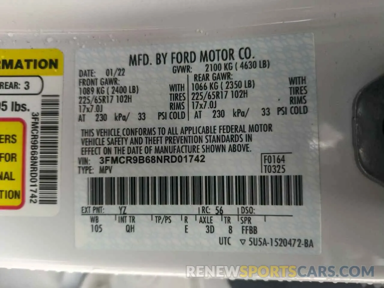 13 Photograph of a damaged car 3FMCR9B68NRD01742 FORD BRONCO 2022